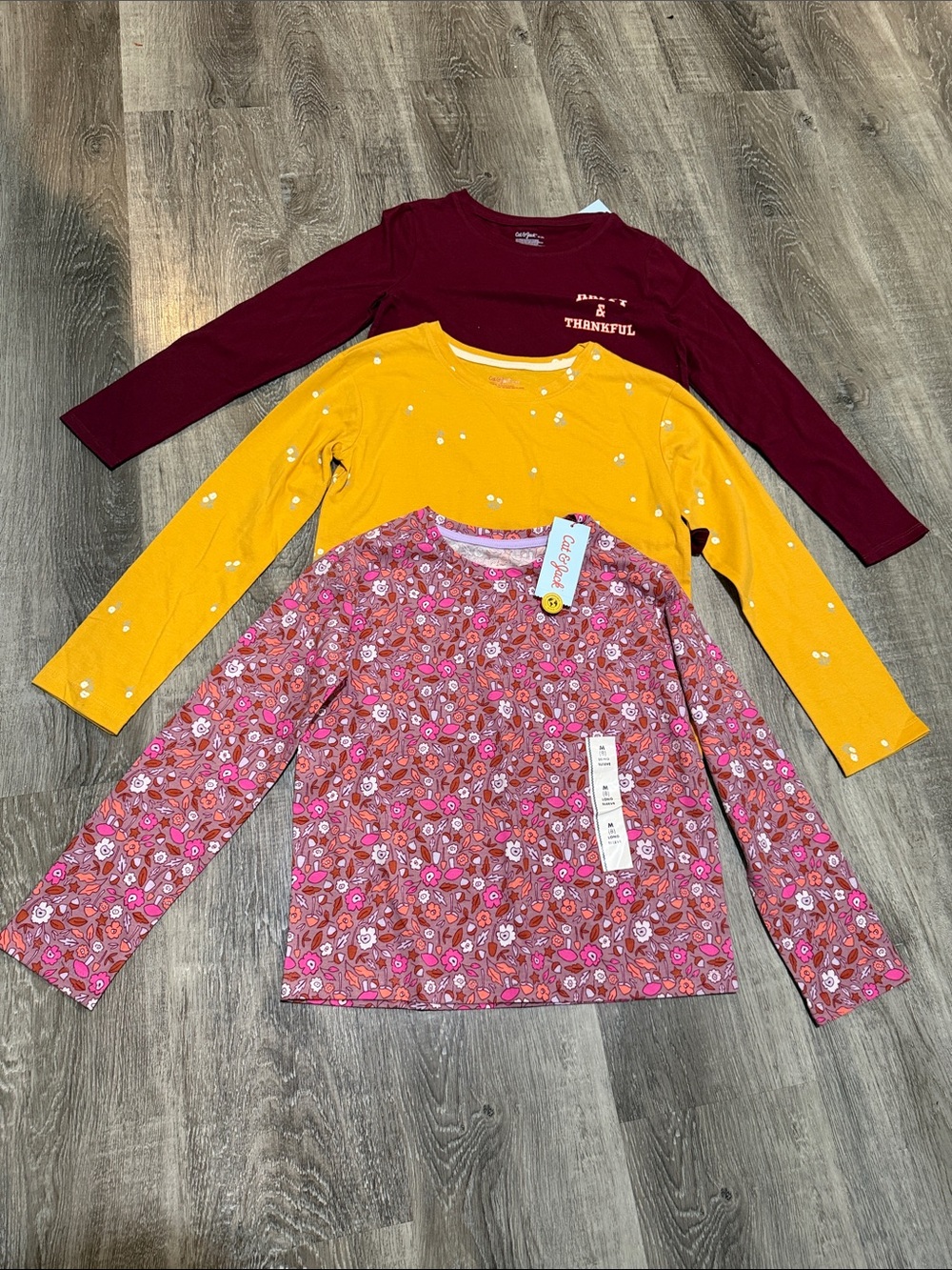 Cat & Jack Girls' Long-Sleeve Tops — Pink Floral, Mustard, Burgundy